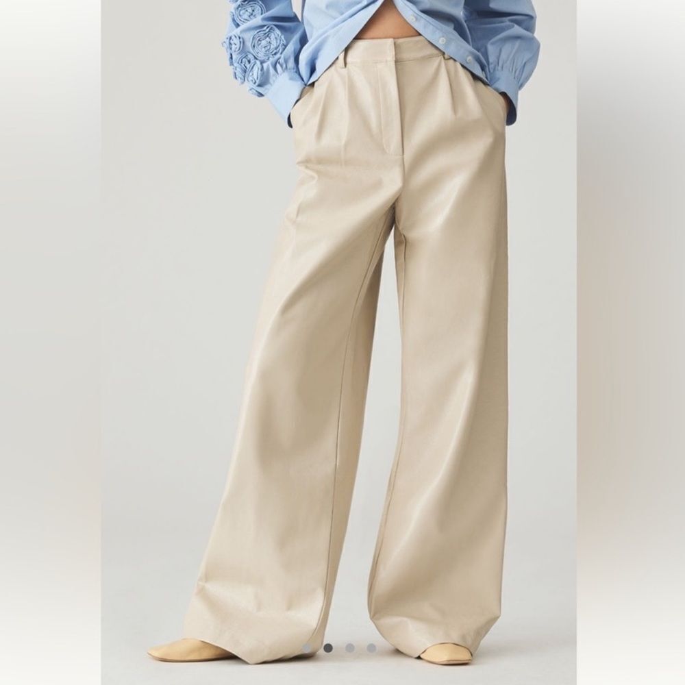 Anthropologie X Hutch Faux Leather Wide-Leg Pants in Pearl